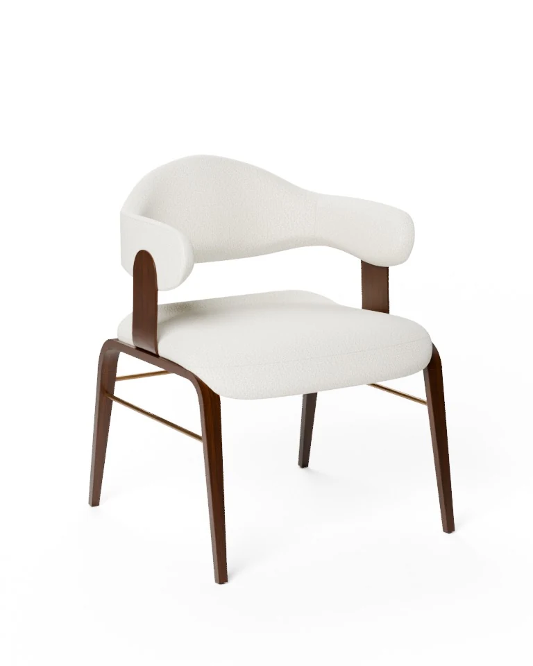 Silla Iron en tela marfil, nogal y bronce